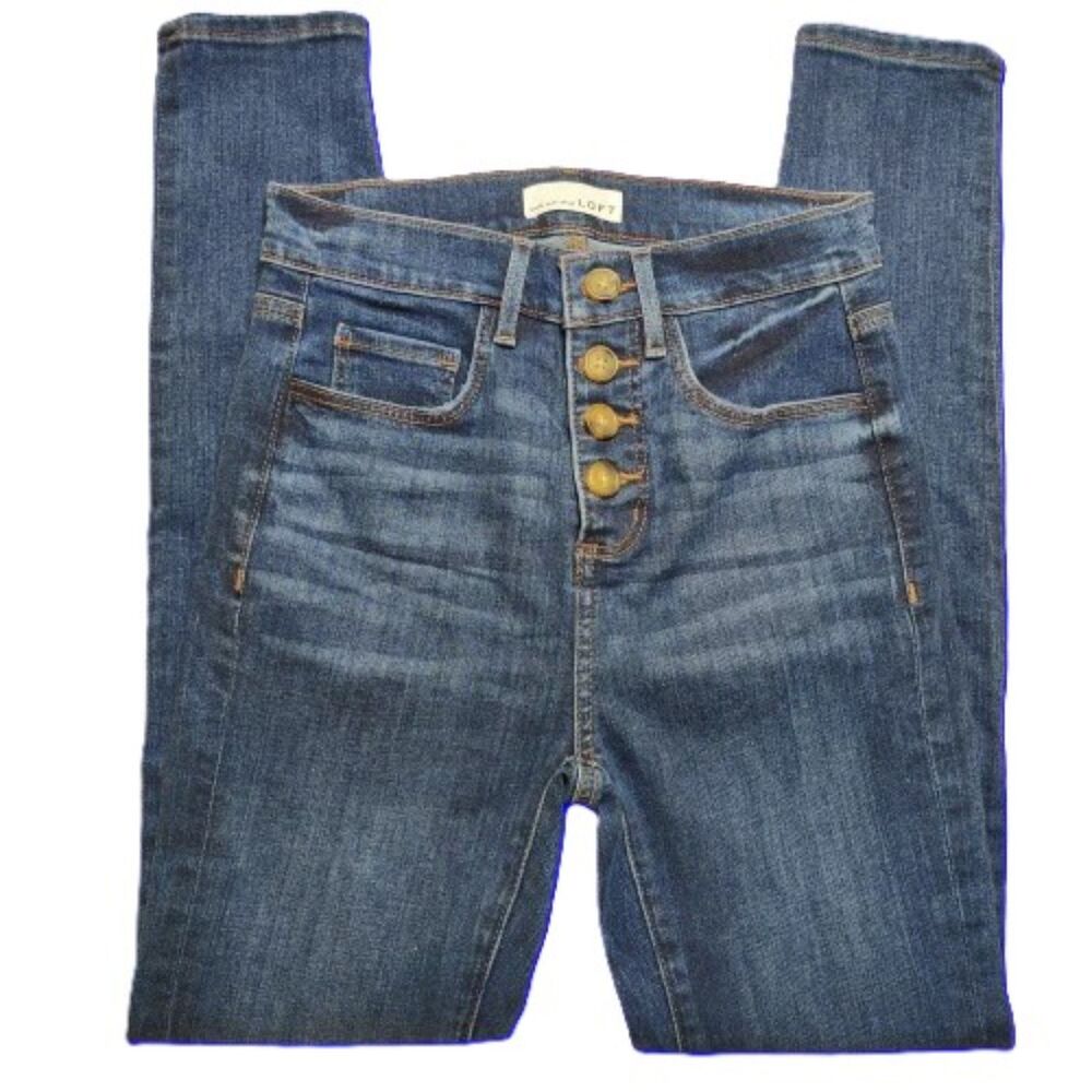 LOFT High Waist Skinny Jeans Women’s Size 00 / 24 Button Fly Slim Pockets Blue